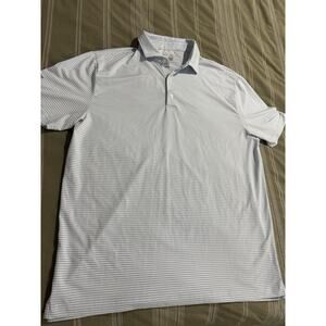 Hickey Freeman Polo Golf Shirt Men’s Large Light Blue And White Striped Shirt